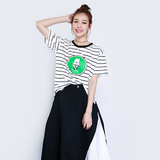 韩版学生条纹短袖t恤女夏季2016新款潮胖mm大码女装打底衫上衣