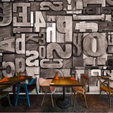 复古3D木纹英文字母大型壁画KTV酒吧休闲咖啡厅墙纸奶茶店壁纸659