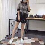 THE WANG正版实拍 韩国黑白三条杠轻薄防晒运动休闲套装女短裤