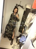 香港H&M hm正品专柜代购 2016新款女装春款印花开叉绑带连衣裙