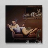 纯手绘油画刘宝军人物抽烟女个性大幅装饰画客厅卧室餐厅创意挂画