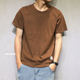 马切达原创夏季复古休闲短袖韩版修身纯色T恤日系做旧打底衫男装