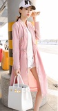 2016琼珑一派韩版显瘦风衣女初春新款 中长款修身纯色半开领外套