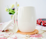 简约骨质瓷马克杯喝水杯子家用纯白咖啡杯微波炉陶瓷牛奶杯带盖勺