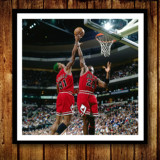 乔丹罗德曼装饰画NBA海报有框画公牛队篮球主题餐厅客厅壁挂墙画