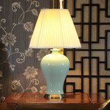全铜j现代客厅书房卧室床头景德镇单色釉绿色陶瓷台灯具