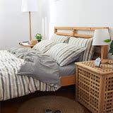 简约格子水洗棉四件套  纯棉日式条纹纯色床上用品 床笠款 床罩式