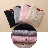 2016春季女士羊绒针织开衫韩版低圆领打底毛衣短款麻花外套潮