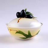 手绘珐琅瓷日韩式创意餐具家用米饭碗带盖微波炉适用可爱陶瓷碗