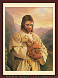 客厅中堂画世界名画墙画耶稣抱羊基督教现代装饰画pp纸贴画