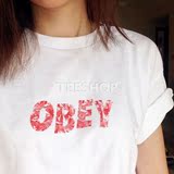 【国内现货】Obey 经典 T-shirtf粉色花纹 logo 短袖