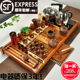 紫砂茶具套装特价整套功夫茶具四合一电磁炉实木茶盘一体茶台包邮