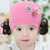 韩版女宝宝假发帽婴幼儿套头帽子春秋花缝珠立体公主帽0-3-6个月