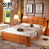 现代中式实木床1.8米双人床婚床大床橡胶木简约卧室家具雕花成人