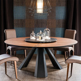 欧美式复古实木大圆桌客厅餐厅餐桌椅组合现代简约圆形餐桌茶桌