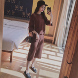 2016新款韩版女装春夏季休闲小香风两件套针织毛衣时尚阔腿裤套装
