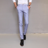 夏季修身男士O型裤新款加绒小脚修身型蓝色原创设计师休闲裤521