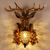 创意美式乡村鹿角壁灯欧式床头灯个性别墅酒吧客厅玄关鹿头工业灯
