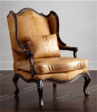 美式皮艺单人沙发椅欧式实木高背老虎椅法式豹纹新古典休闲单人椅