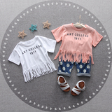 女宝宝夏装流苏字母短袖T恤0-3岁女婴儿棉质新款打底衫夏季女童装