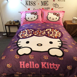 kitty凯蒂猫卡通全棉加厚磨毛KT猫三四件套纯棉床笠儿童被套床单