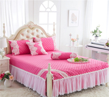 全棉欧式床裙单件韩版夹棉加厚开叉床罩蕾丝花边床套1.5m1.8米