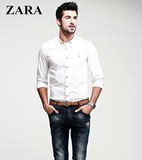 香港代购ZARA男装衬衫尖领纯棉男士休闲纯色新款长袖衬衣纽扣春季
