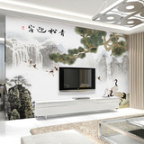 中式古典迎客松山水画墙纸壁画客厅沙发壁纸电视背景中国风墙布