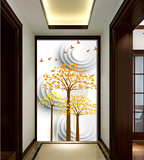 简约现代手绘树壁画 3D立体圈圈墙纸 客厅走廊过道玄关背景墙壁纸
