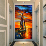 欧式油画帆船大型壁画 3D立体玄关背景墙纸 客厅餐厅走廊过道壁纸