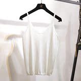 2016夏季新品韩版宽松针织白色V领无袖吊带背心内搭打底衫女