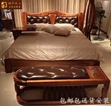 全实木床1.8米真皮床软靠背婚床现代中式乌金木实木双人床特价