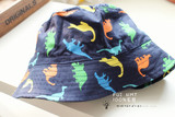 出口欧洲外贸原单深蓝彩色小恐龙男童盆帽太阳帽遮阳