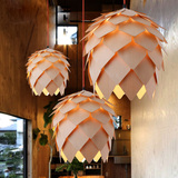 后现代创意个性木艺吊灯北欧简约艺术书房咖啡餐厅实木头松果吊灯