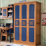 地中海儿童衣柜实木储物柜三门衣柜松木衣橱多功能收纳柜组合衣柜