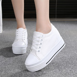 秋季新款小白鞋韩版内增高白色帆布鞋女鞋8cm学生厚底超高跟单鞋