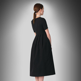 赫本风小黑裙连衣裙黑色短袖修身中长款高腰A子裙复古优雅夏长裙