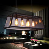 loft复古餐桌灯铁艺玻璃箱餐厅灯长方形创意客厅灯咖啡店个性吊灯