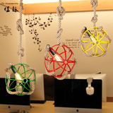 loft美式工业风吧台麻绳灯具复古铁艺创意个性单头咖啡厅彩色吊灯