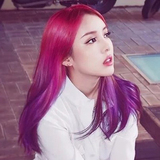 韩国女生中分刘海四次元时尚梅红渐变紫色帅气日常中长直发假发套