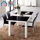小户型方形可伸缩餐桌 现代简约餐桌椅组合4人 钢化玻璃餐台饭桌