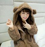 超萌 可爱小熊兔耳朵学生 毛绒衫韩版秋冬女装中长款保暖外套