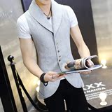 男士夏季个性帅气马甲青年韩版短款风衣潮发型师修身流行无袖外套