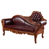 美式真皮贵妃椅美人榻欧式实木雕花贵妃榻躺椅沙发法式太妃椅特价