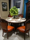 美式做旧仿古大理石圆餐台1.5米 欧式全实木雕花餐桌餐椅组合6人