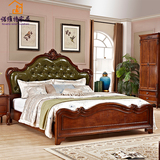 欧式美式乡村新古典高档实木橡胶木雕花真皮卧室大小户型双人床