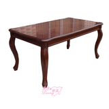 欧式田园长方形餐桌椅组合1桌4椅实木 仿古橡木深色餐桌吃饭桌子