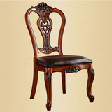 实木餐椅古典酒店椅子雕花皮餐椅休闲靠背麻将椅高档复古欧式餐椅