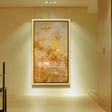 原创手绘油画欧式家居饰品客厅玄关竖挂画有框画单幅抽象荷花黄色