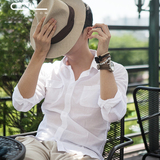 2016韩国夏季男款亚麻衬衫修身长袖棉麻透气防晒轻薄尖领休闲衬衣